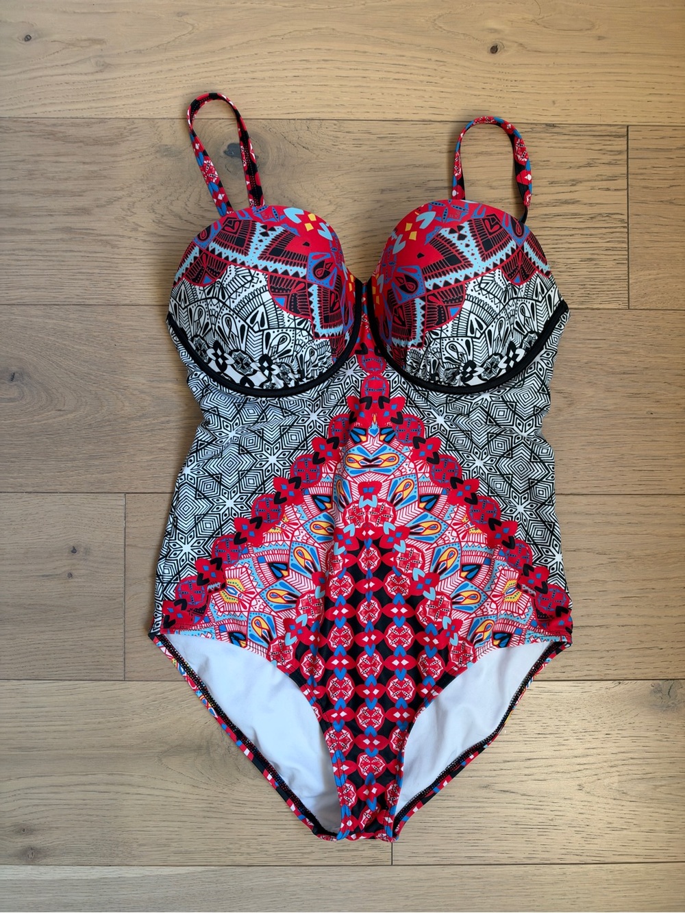 Swimsuits For All Red and Black Patterned Girls One-Piece